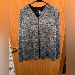 Large adidas zip up jacket. Gray and black.